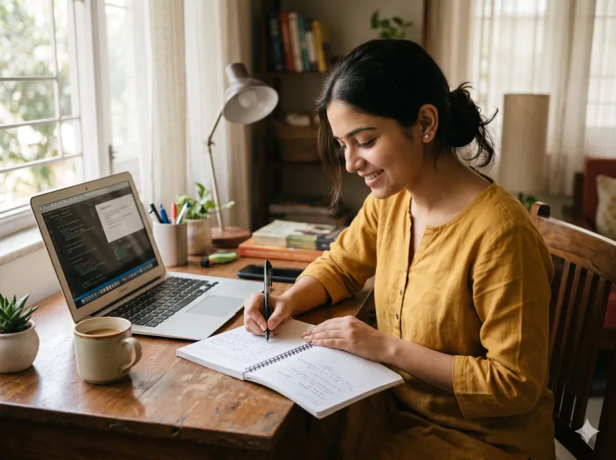 A beginner studying digital marketing on a laptop